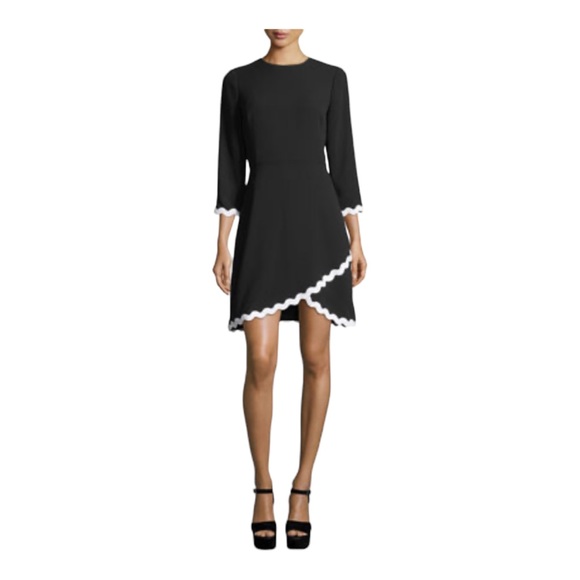 ❣️C’est Nous Tan Trim Black Crepe Office Career Casual Church Dinner Party Dress - Picture 12 of 12